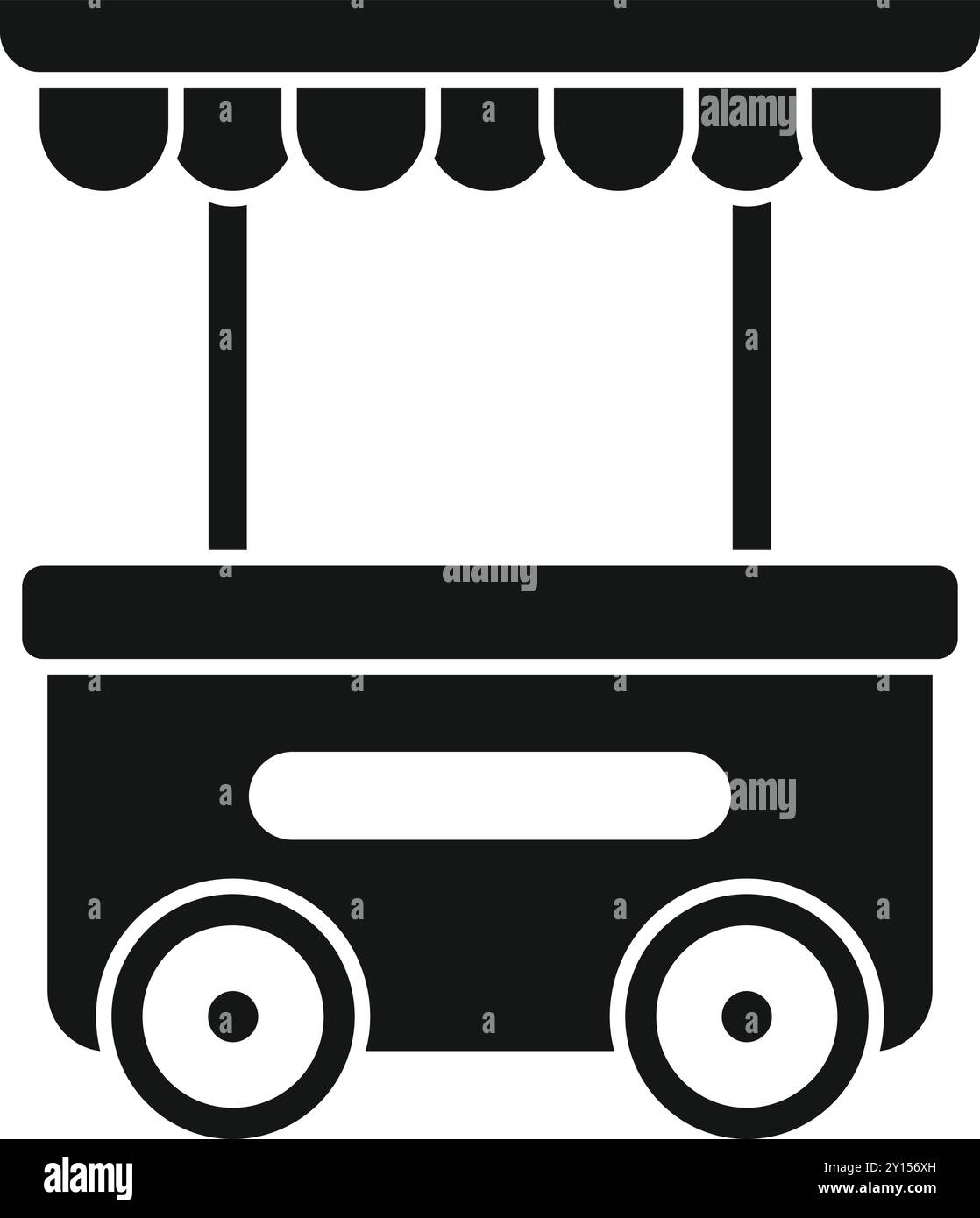 Semplice icona vettoriale di un carrello mobile con tenda, perfetto per rappresentare i venditori di cibo di strada Illustrazione Vettoriale