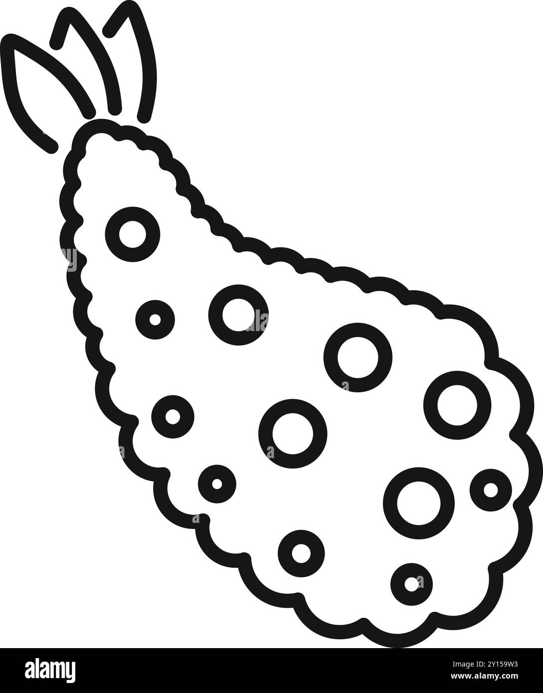 Questa semplice icona vettoriale rappresenta un tempura di gamberi fritti, un punto fermo della cucina giapponese Illustrazione Vettoriale
