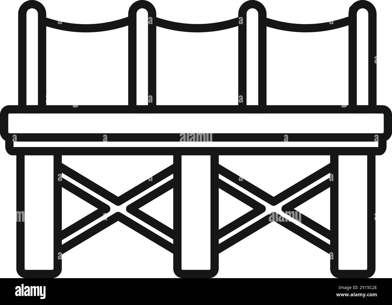 Semplice icona di un piccolo molo in legno sul mare, con una ringhiera in corda, perfetta per le vacanze al mare Illustrazione Vettoriale