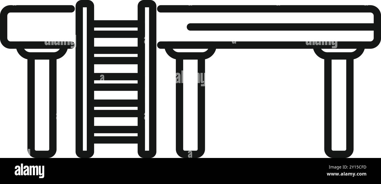 Semplice disegno in bianco e nero di una piattaforma petrolifera in piedi su montanti con una scala che consente l'accesso Illustrazione Vettoriale