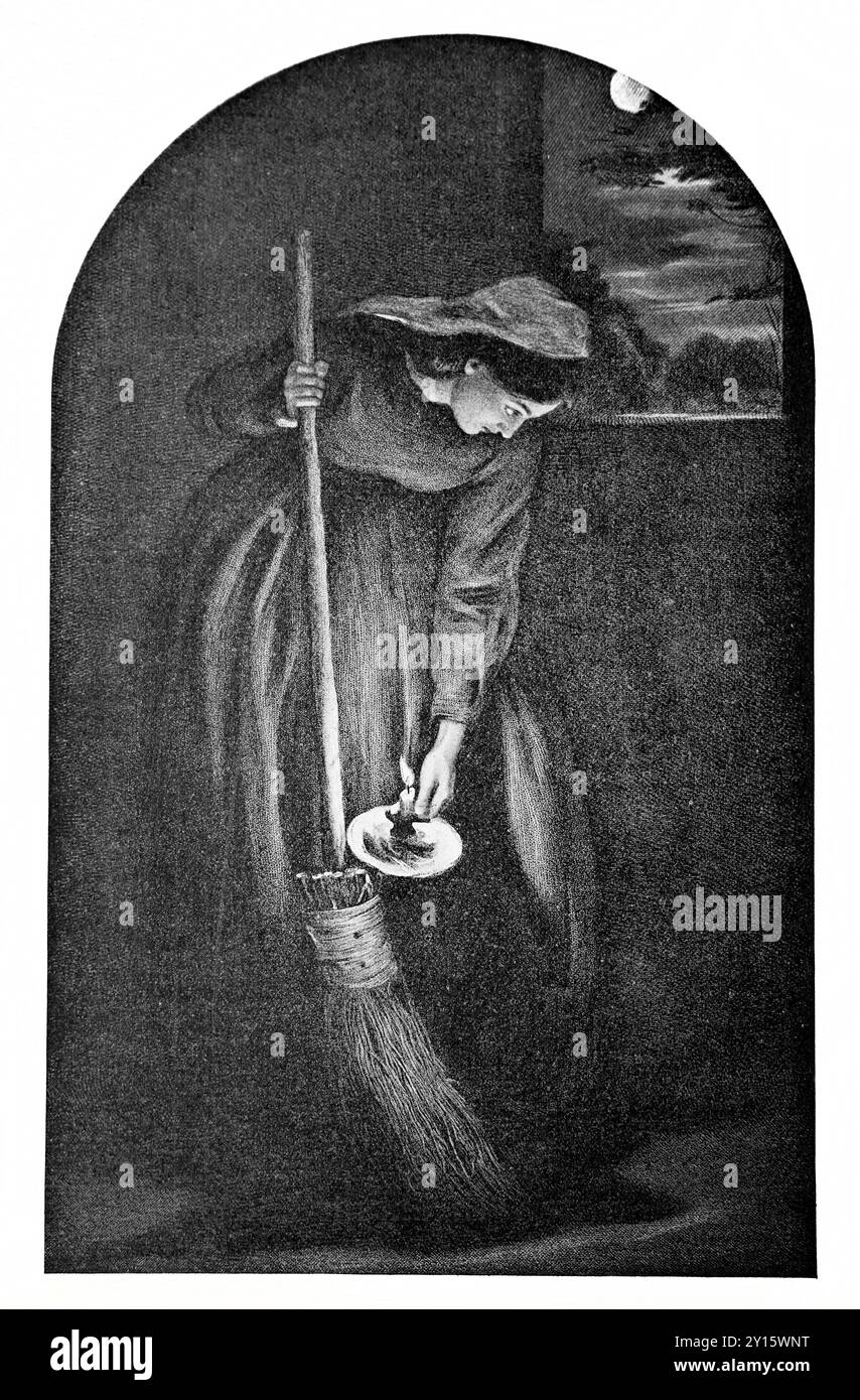 Illustrazione della parabola perduta pezzo d'argento (Vangelo) - una donna aveva dieci pezzi d'argento ma ne aveva perso uno invece di essere felice del nove knowin Foto Stock