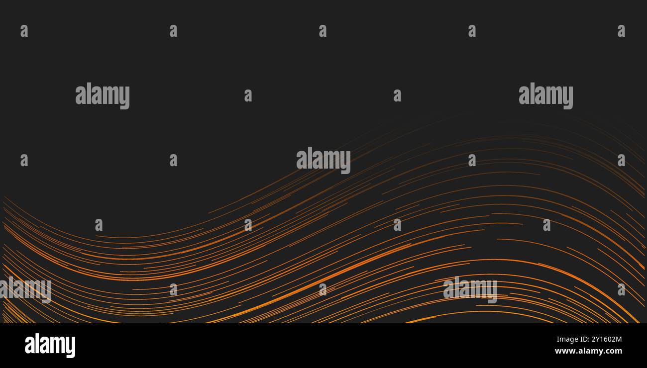 Linee curve ondulate nere scure e arancioni, motivo a strisce - sfondo astratto generato digitalmente con Copyspace, Inserisci per il testo - Des modello Illustrazione Vettoriale