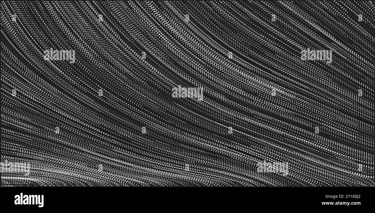 Curve ondulate in bianco e nero scuro flusso denso di linee tratteggiate, motivo a strisce - Design di sfondo minimalista astratto generato digitalmente per Web - Wa Illustrazione Vettoriale