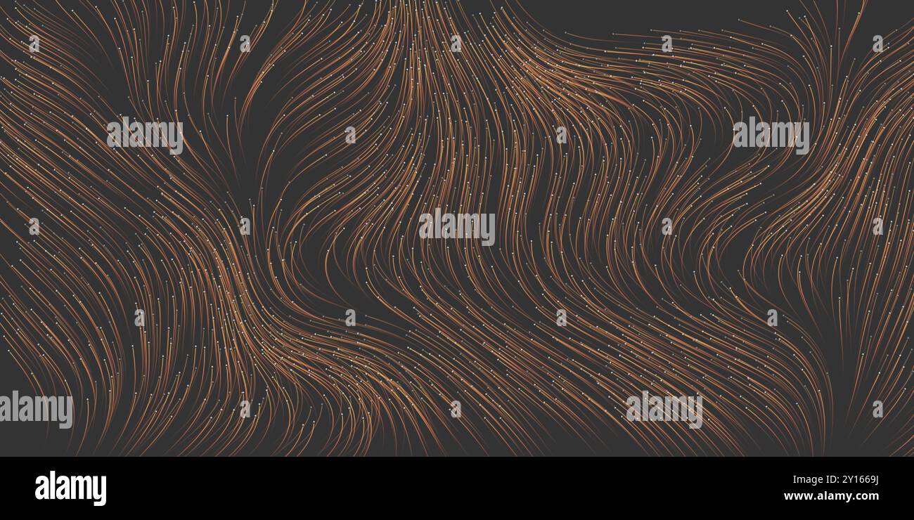 Marrone scuro movimento, flusso di particelle in curva, linee ondulate: Futuristico Abstract 3D Geometric background Design, genere Illustrazione Vettoriale