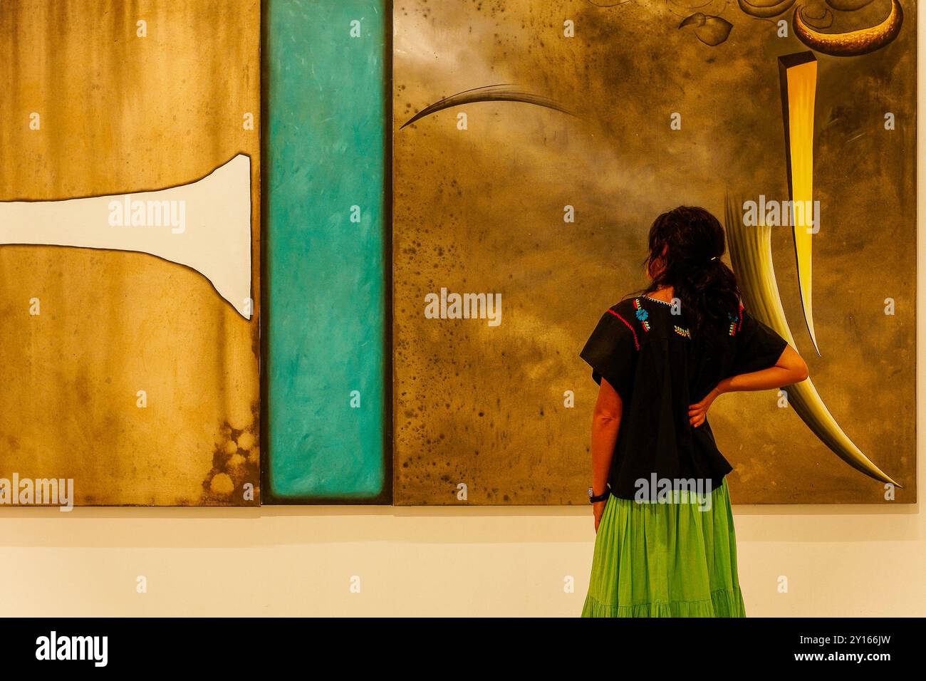 Donna che guarda la mostra, es Baluard Museum of Modern and Contemporary Art. Palma. Maiorca. Isole Baleari. Spagna. Foto Stock