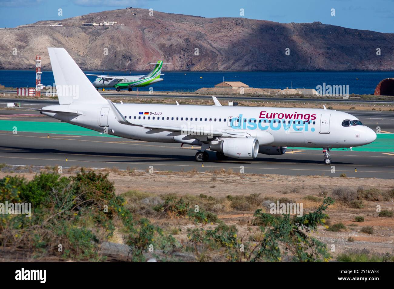 Airbus A320 della compagnia aerea Discover Airlines presso l'aeroporto di Gran Canaria, Gando. Foto Stock