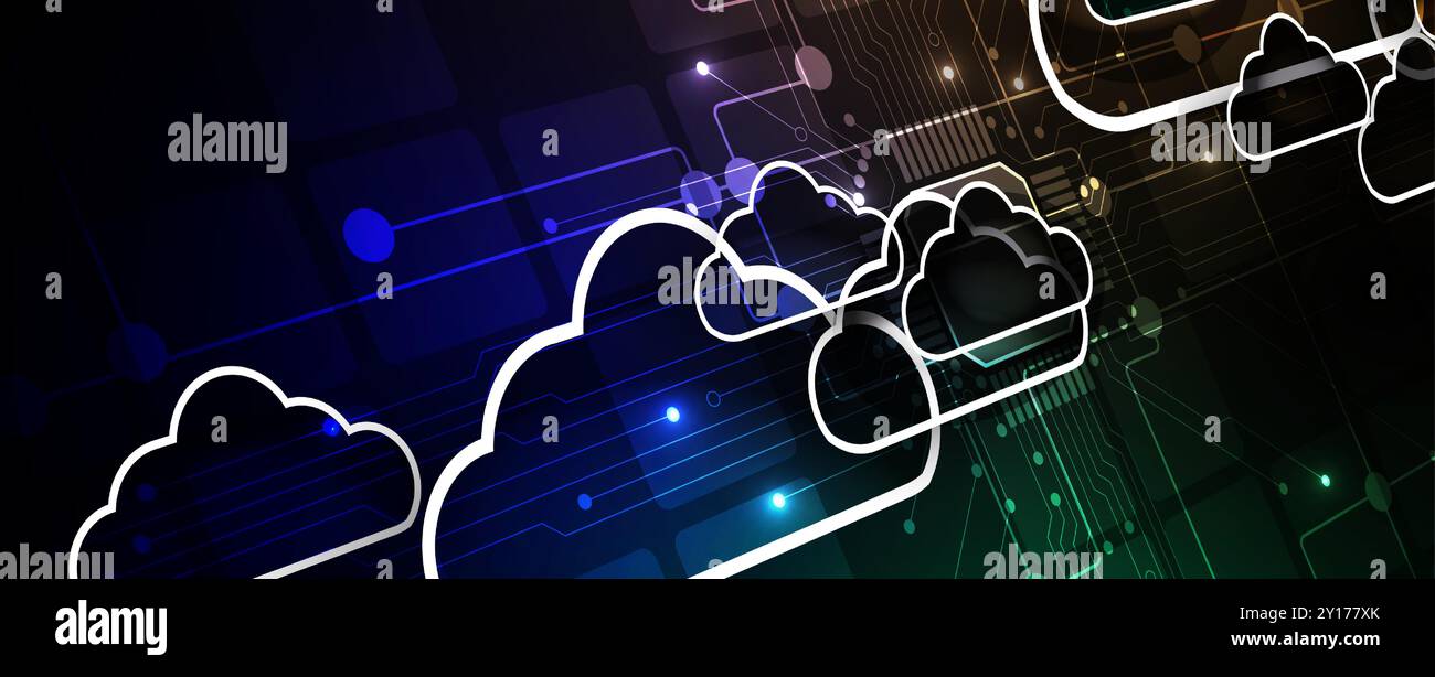 Astrate le connessioni tra data center e ambienti cloud Illustrazione Vettoriale