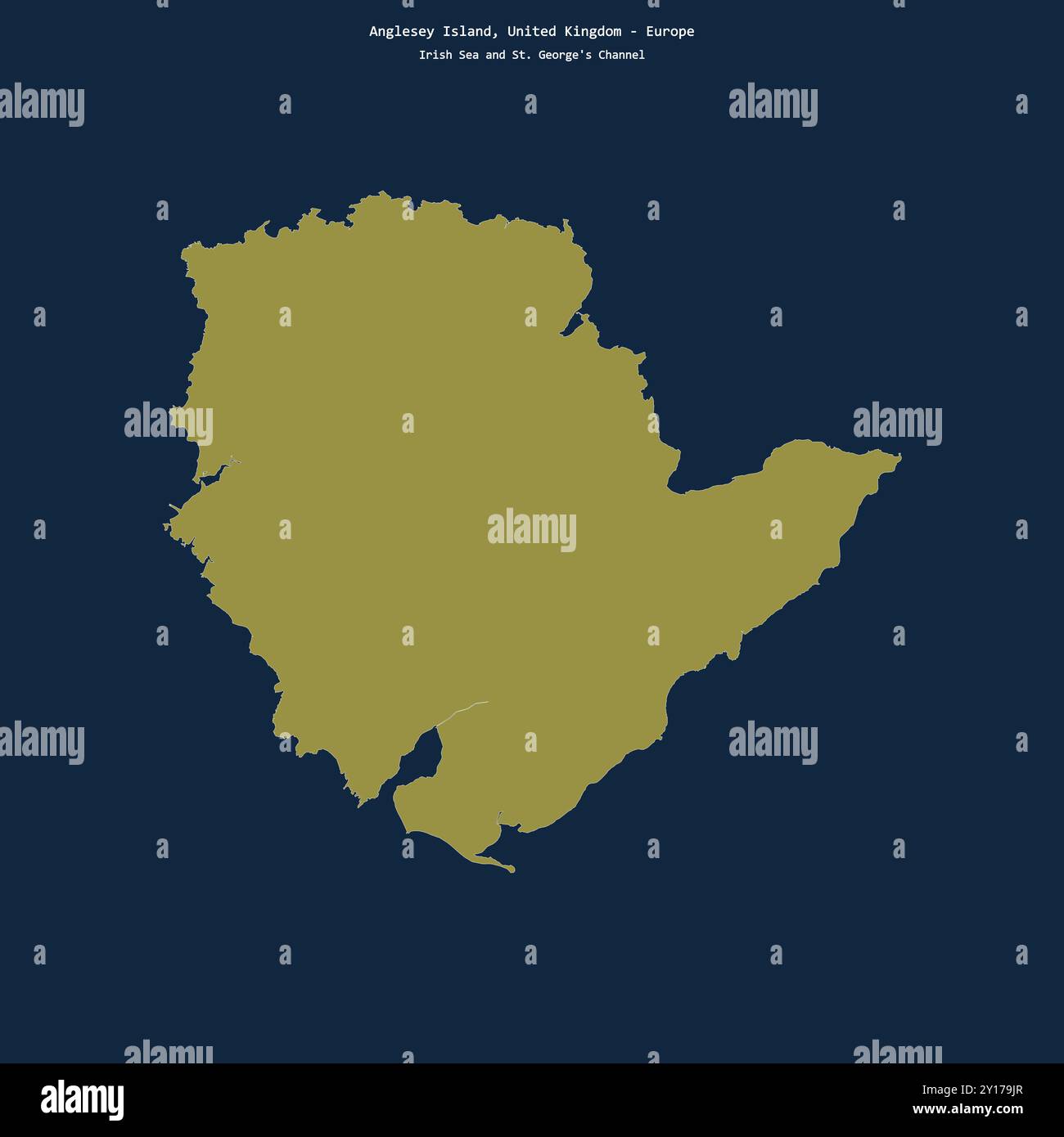 Forma dell'isola Anglesey nel Mare d'Irlanda e del Canale di St. George, appartenente al Regno Unito Foto Stock