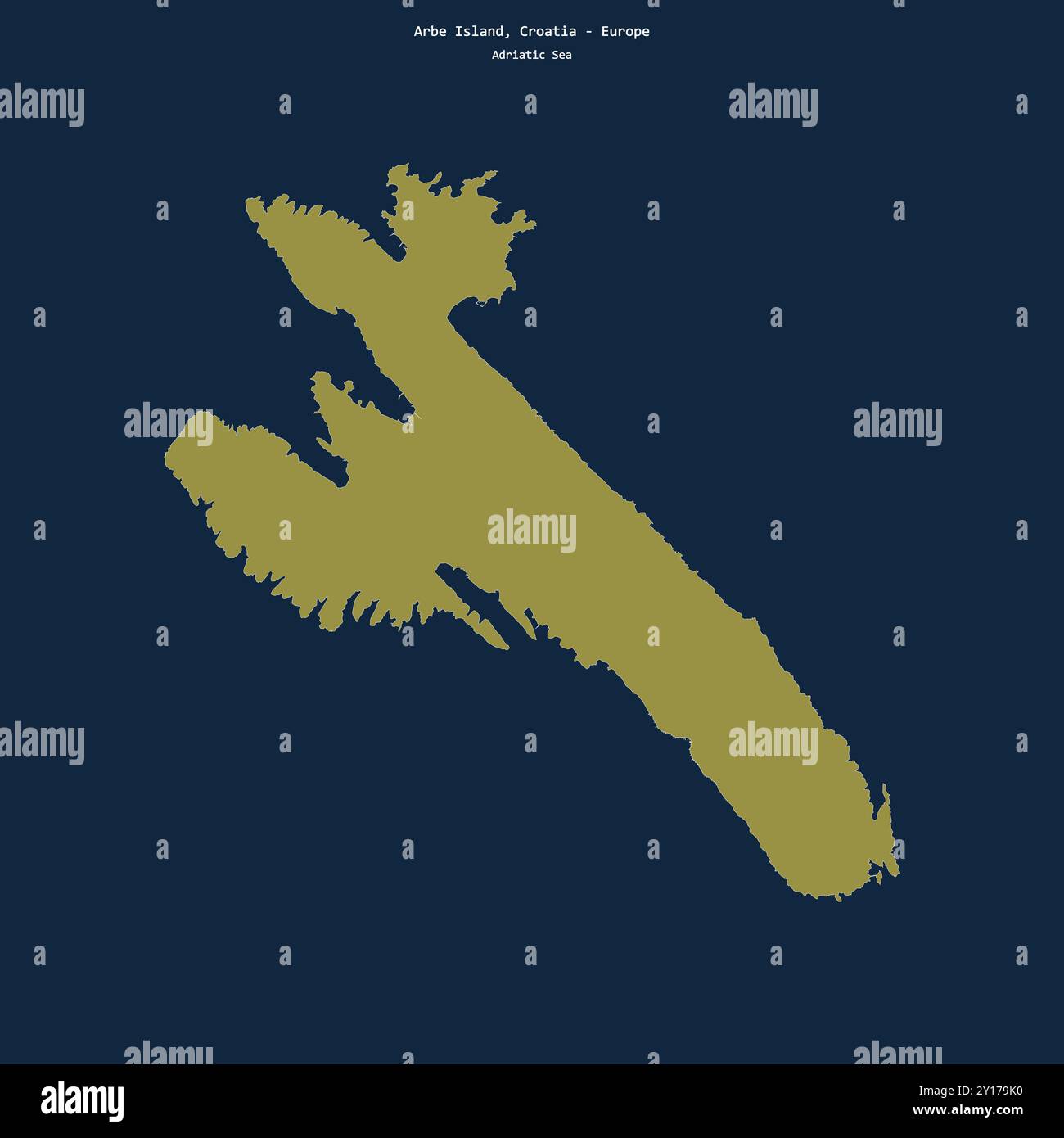 Forma dell'isola di Arbe nel Mare Adriatico, appartenente alla Croazia Foto Stock