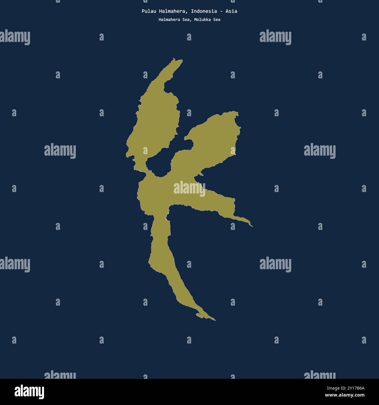 Forma di Pulau Halmahera nel Mare delle Molukka, appartenente all'Indonesia Foto Stock