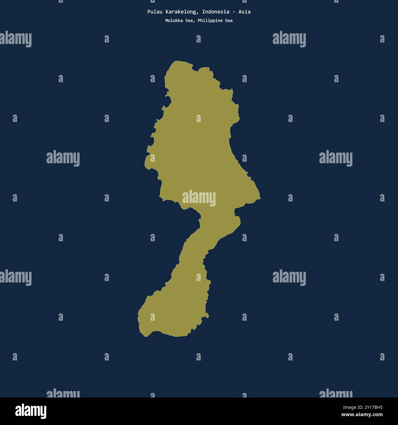 Forma di Pulau Karakelong nel Mare delle Molukka, appartenente all'Indonesia Foto Stock