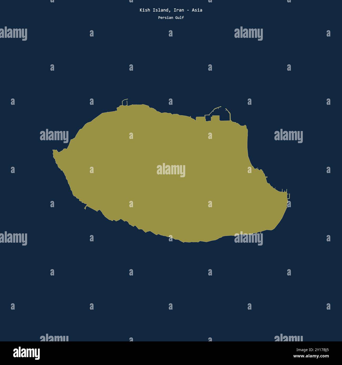Forma dell'isola di Kish nel Golfo Persico, appartenente all'Iran Foto Stock