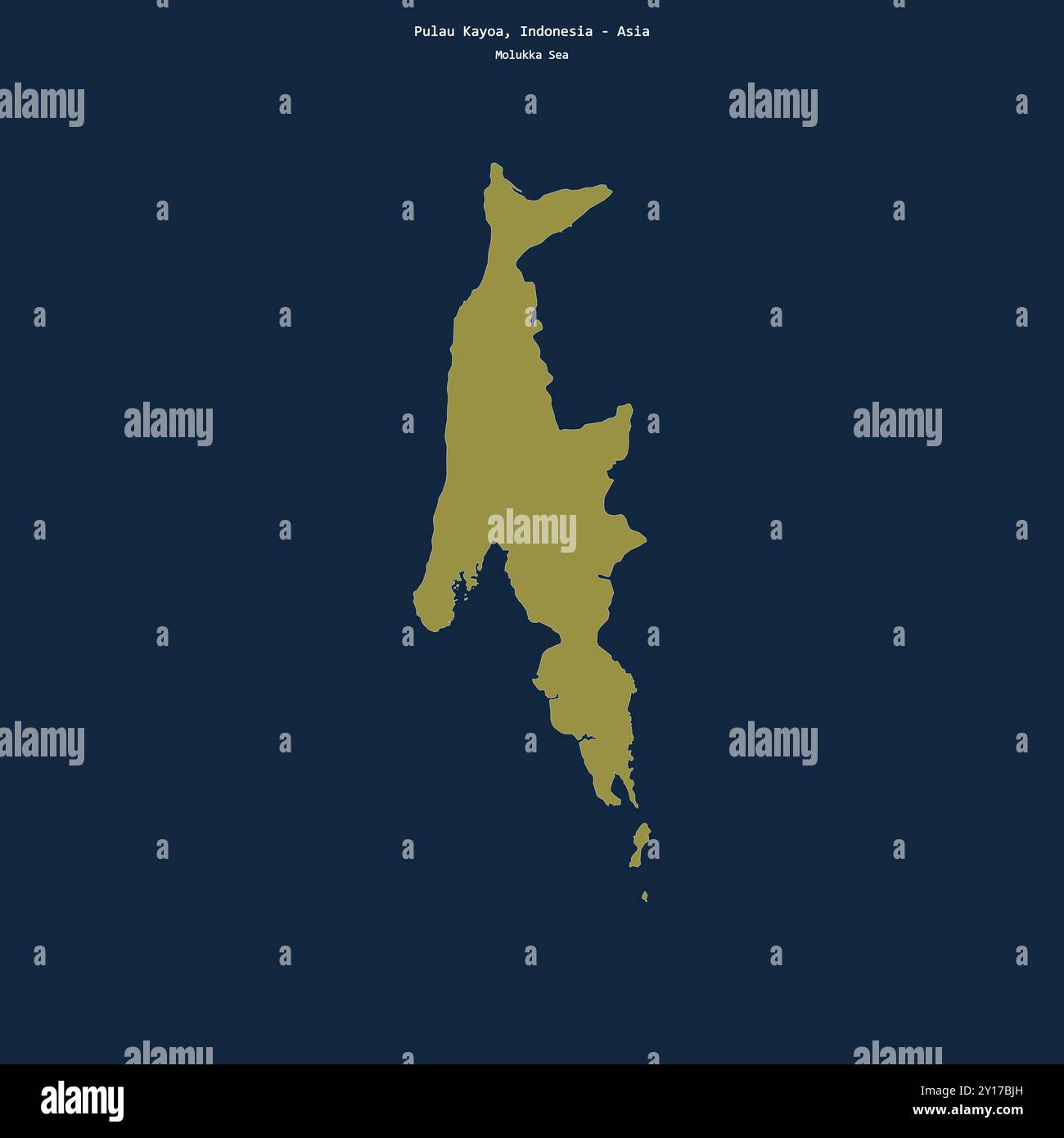 Forma di Pulau Kayoa nel Mare delle Molukka, appartenente all'Indonesia Foto Stock