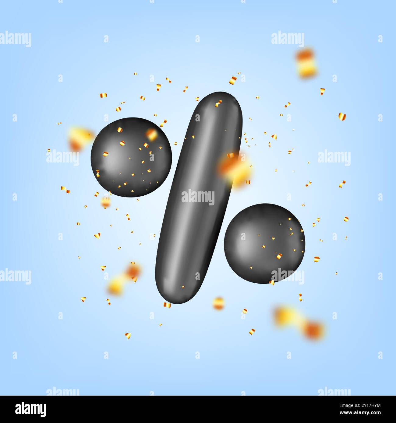 Coriandoli d'oro 3D intorno al segno di percentuale del palloncino Illustrazione Vettoriale