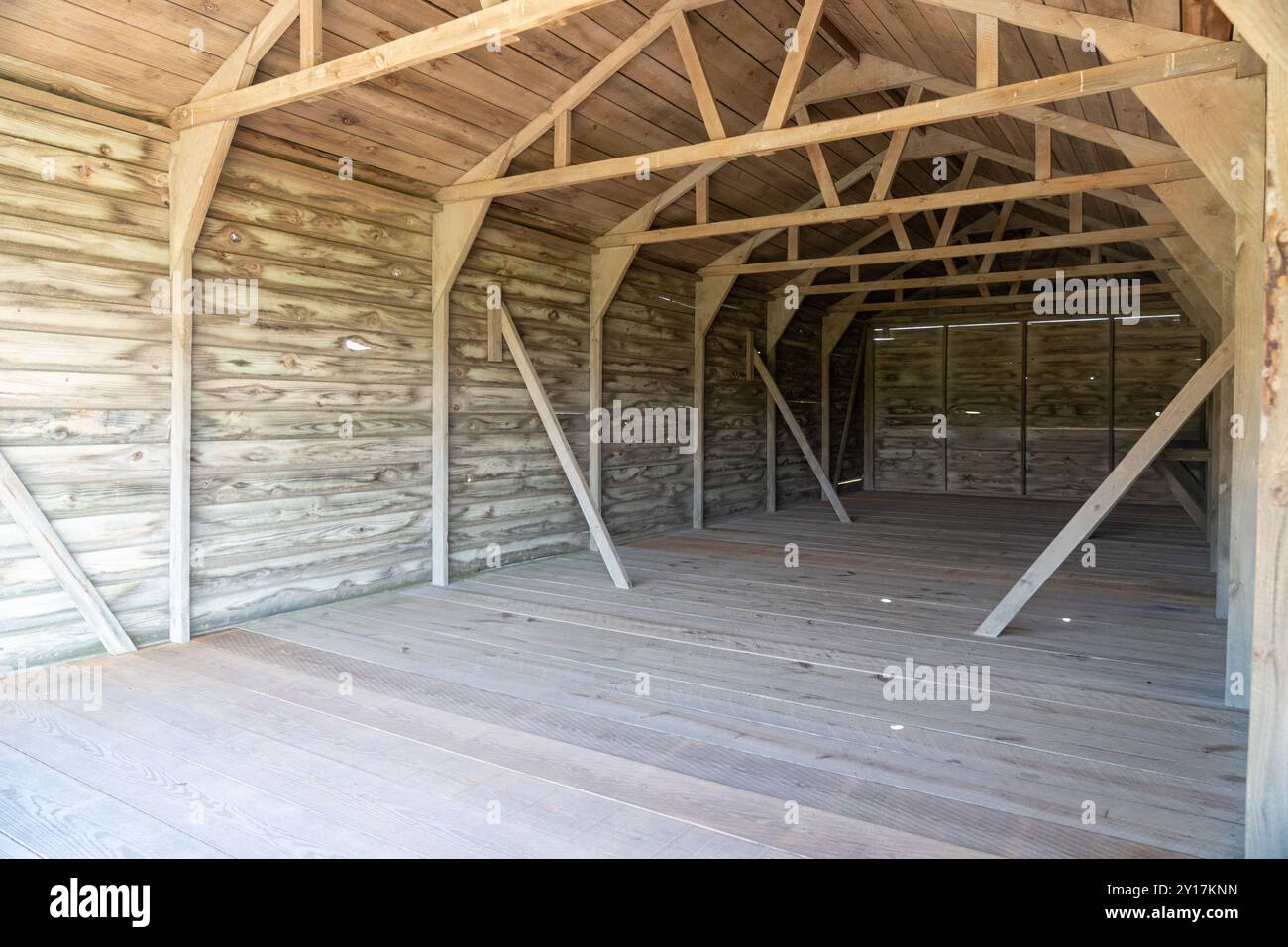 All'interno dell'hangar originale degli aeroplani presso il Wright Brothers National Memorial Foto Stock