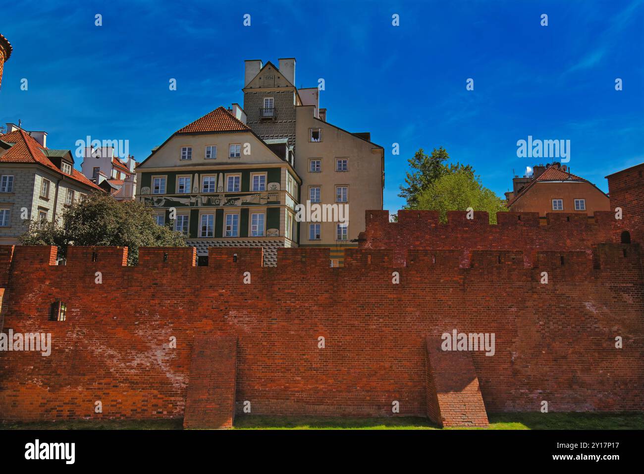 Storiche mura di mattoni nella città vecchia di Varsavia, Polonia Foto Stock