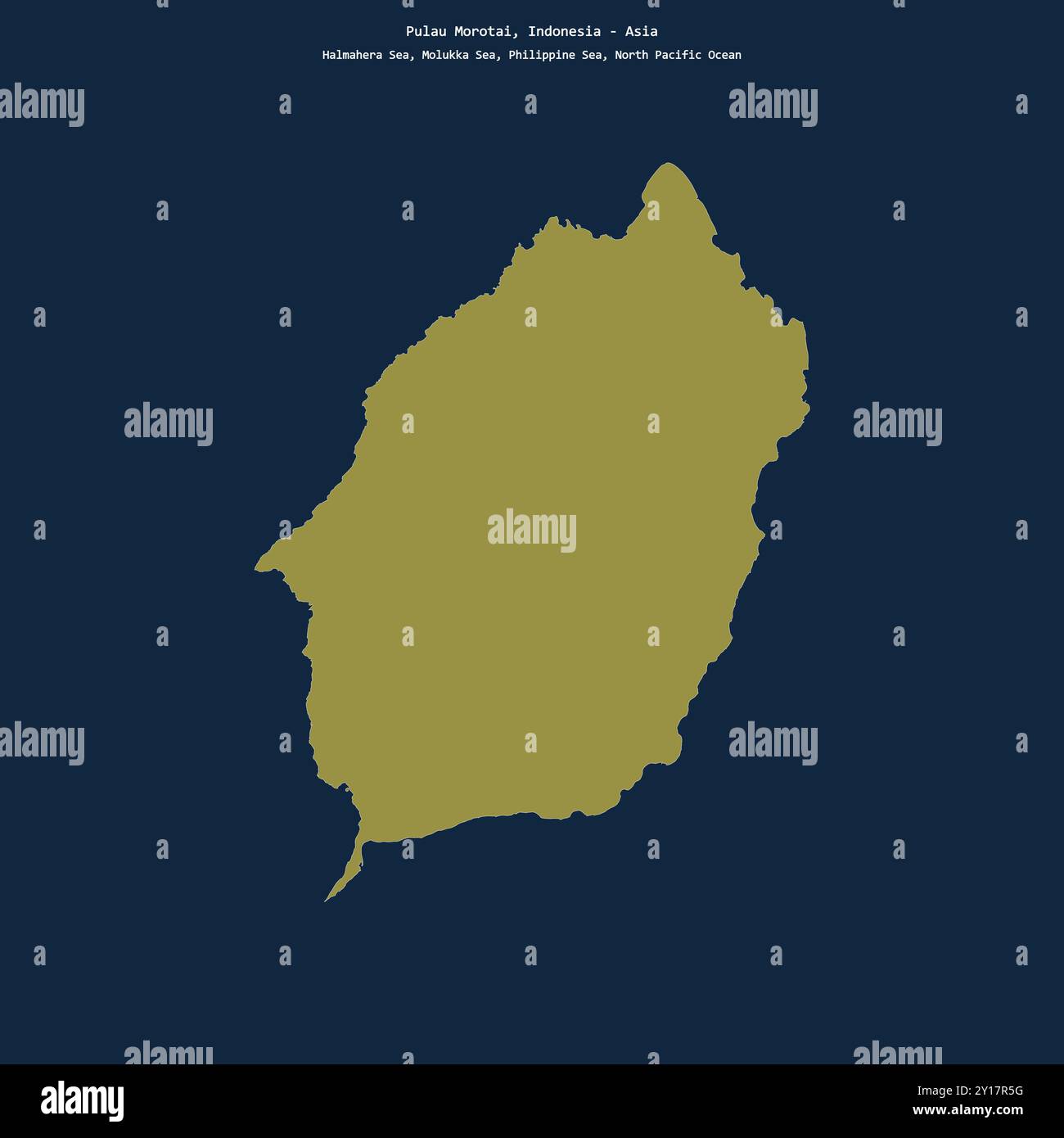 Forma di Pulau Morotai nel Mare delle Molukka, appartenente all'Indonesia Foto Stock