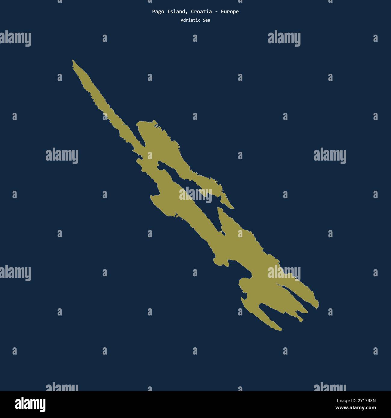 Forma dell'isola di Pago nel Mare Adriatico, appartenente alla Croazia Foto Stock