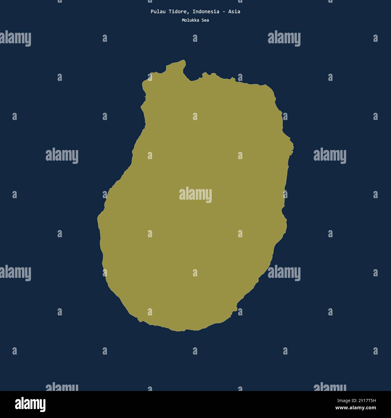 Forma di Pulau Tidore nel Mare delle Molukka, appartenente all'Indonesia Foto Stock