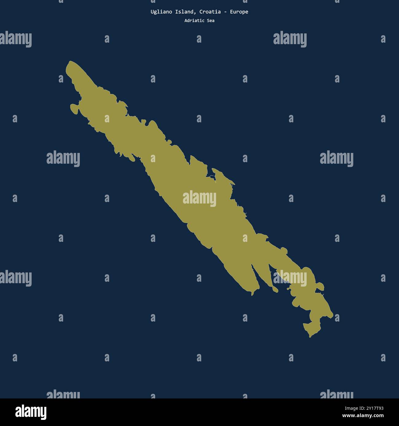 Forma dell'isola di Ugliano nel mare Adriatico, appartenente alla Croazia Foto Stock