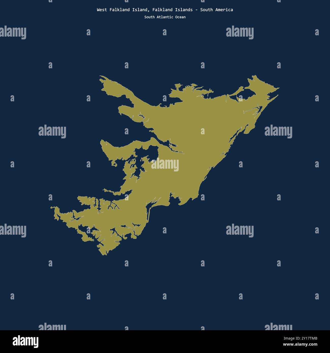 Forma dell'isola Falkland occidentale nell'Oceano Atlantico meridionale, appartenente alle Isole Falkland Foto Stock