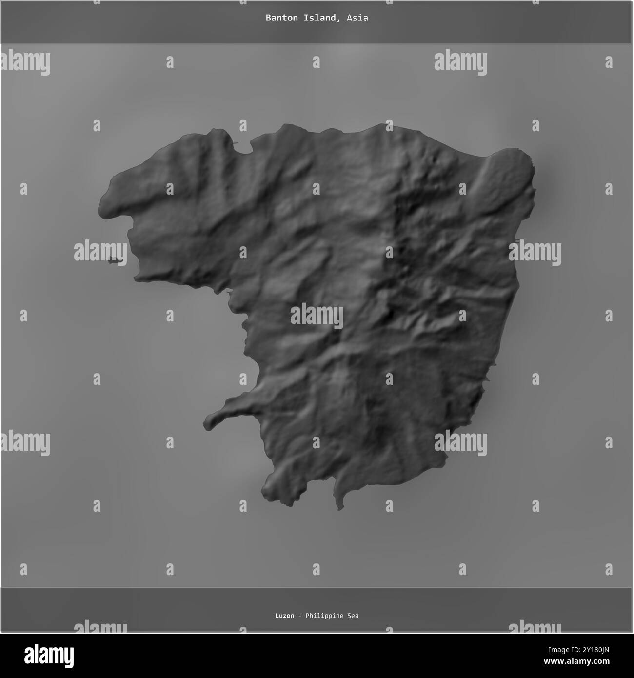 L'isola di Banton nel Mar delle Filippine, appartenente alle Filippine, è stata ritagliata su una mappa di elevazione a due livelli Foto Stock