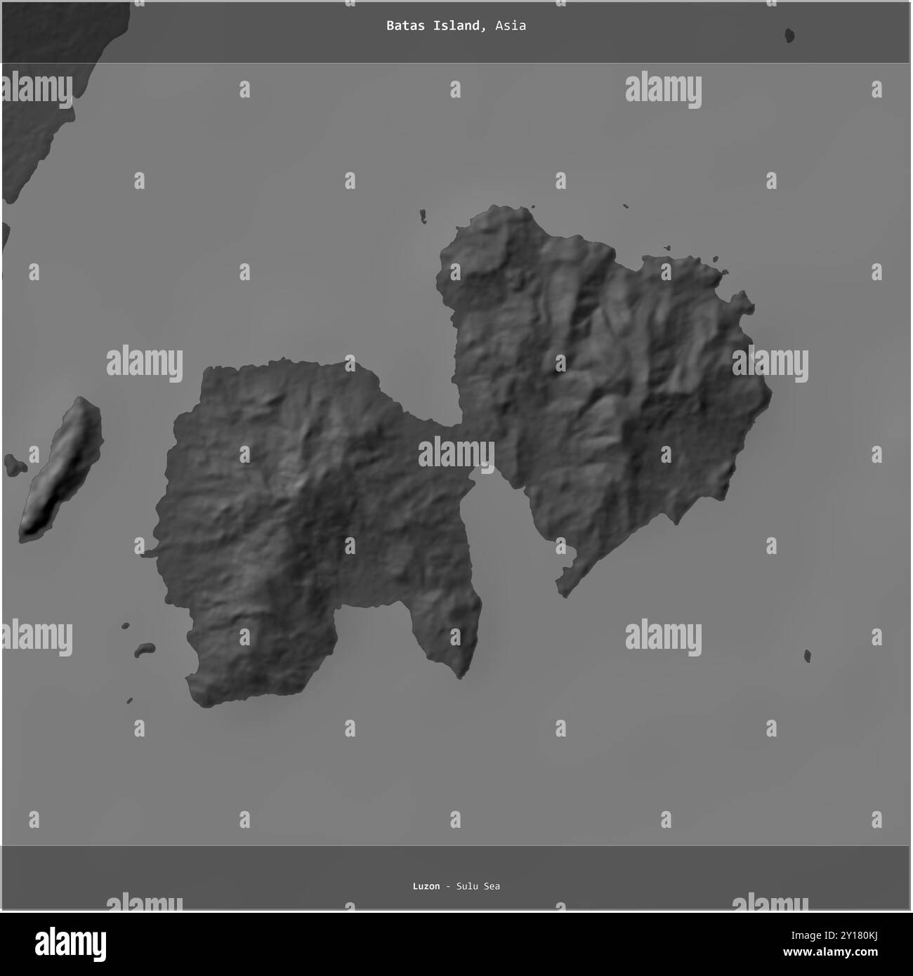 L'isola di Batas nel Mare di Sulu, appartenente alle Filippine, si è ritagliata in piazza su una mappa di elevazione a due livelli Foto Stock