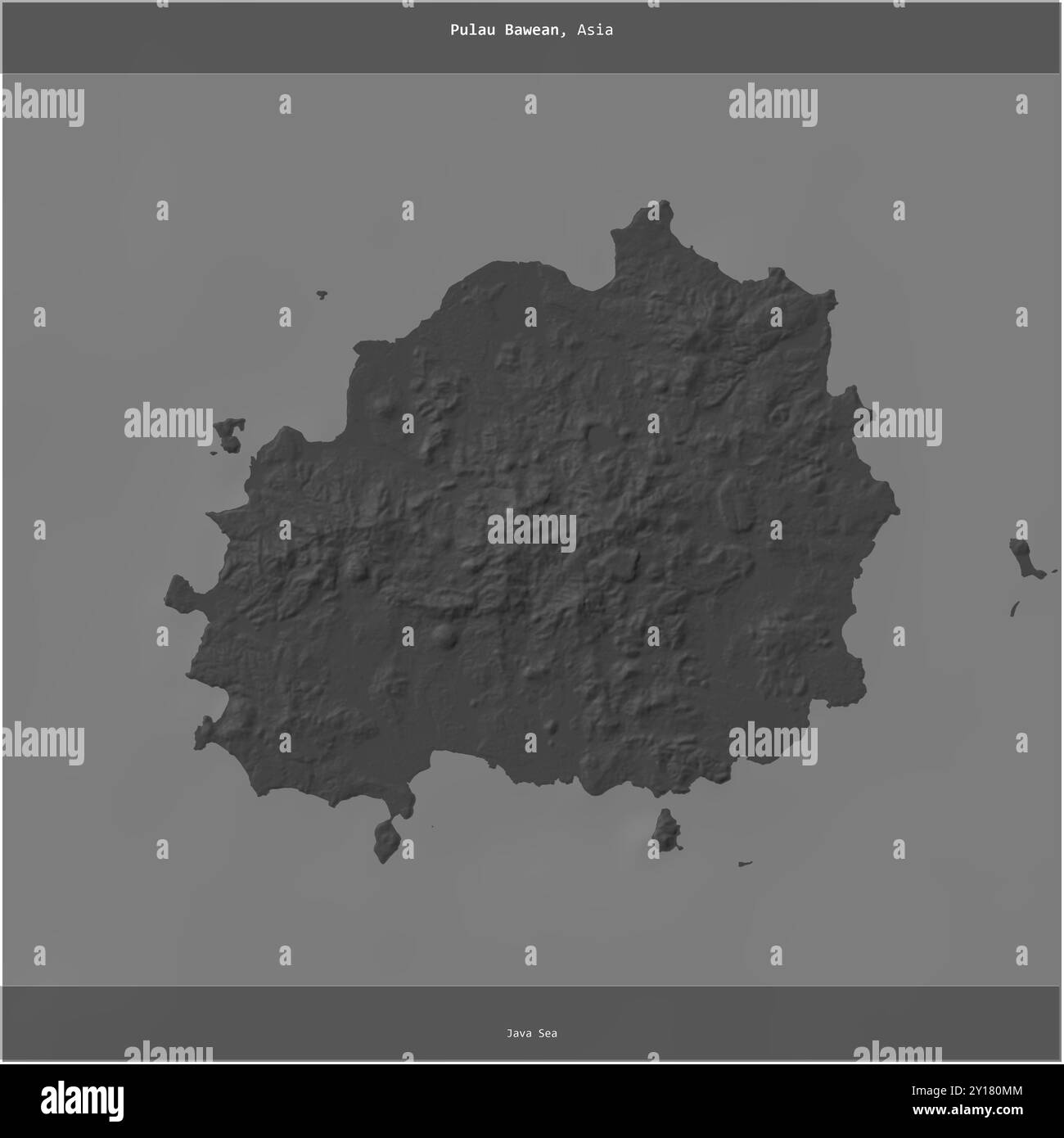 Pulau Bawean nel Mar di Giava, appartenente all'Indonesia, si ritagliò in quadrato su una mappa di elevazione a due livelli Foto Stock