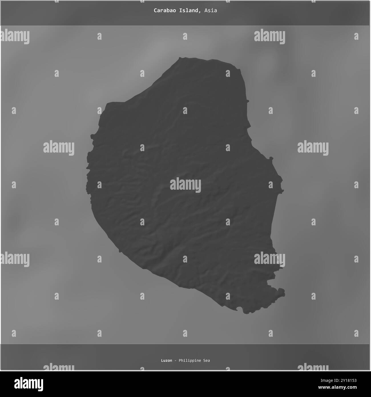 Carabao Island nel Mar delle Filippine, appartenente alle Filippine, ritagliata in piazza su una mappa di elevazione a due livelli Foto Stock