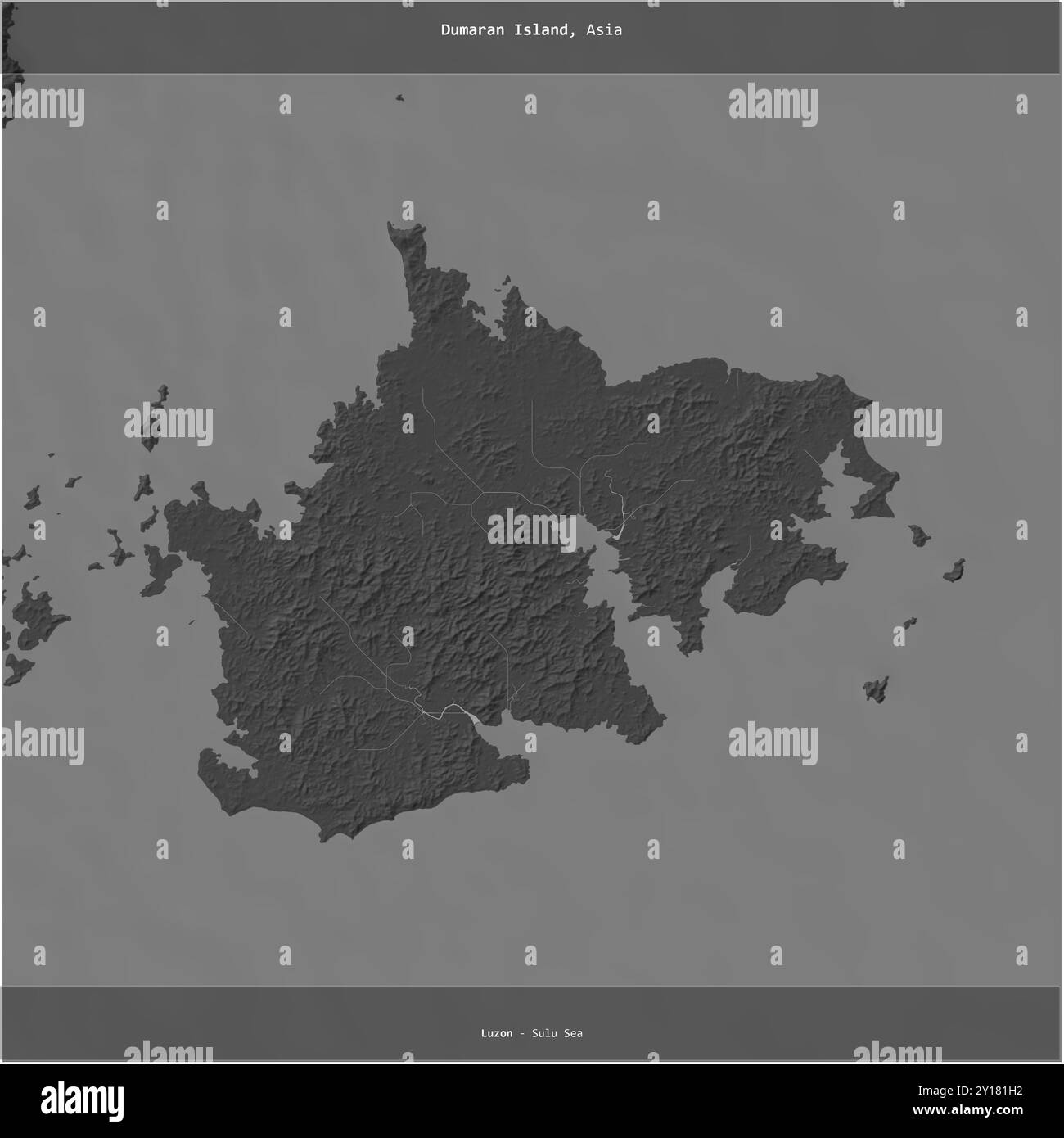 L'isola di Dumaran, nel mare di Sulu, appartenente alle Filippine, si è ritagliata su una mappa a due livelli Foto Stock