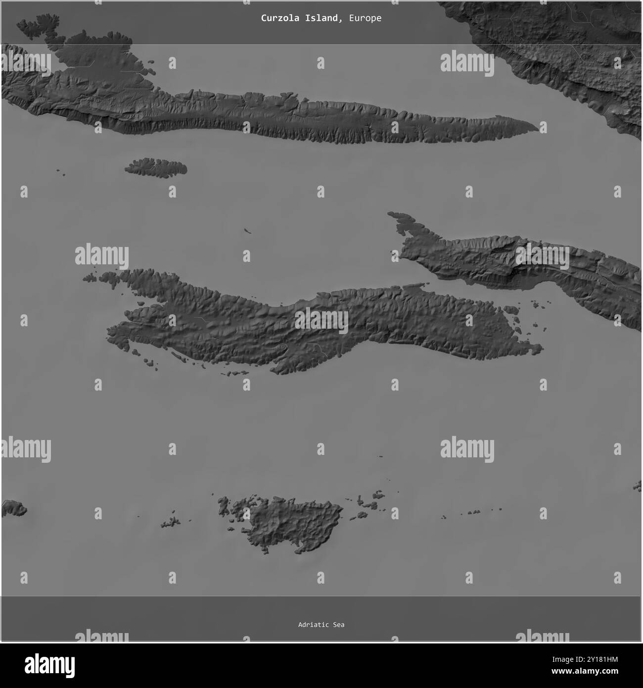 L'isola di Curzola nel Mare Adriatico, appartenente alla Croazia, è stata ritagliata su una mappa a due livelli Foto Stock