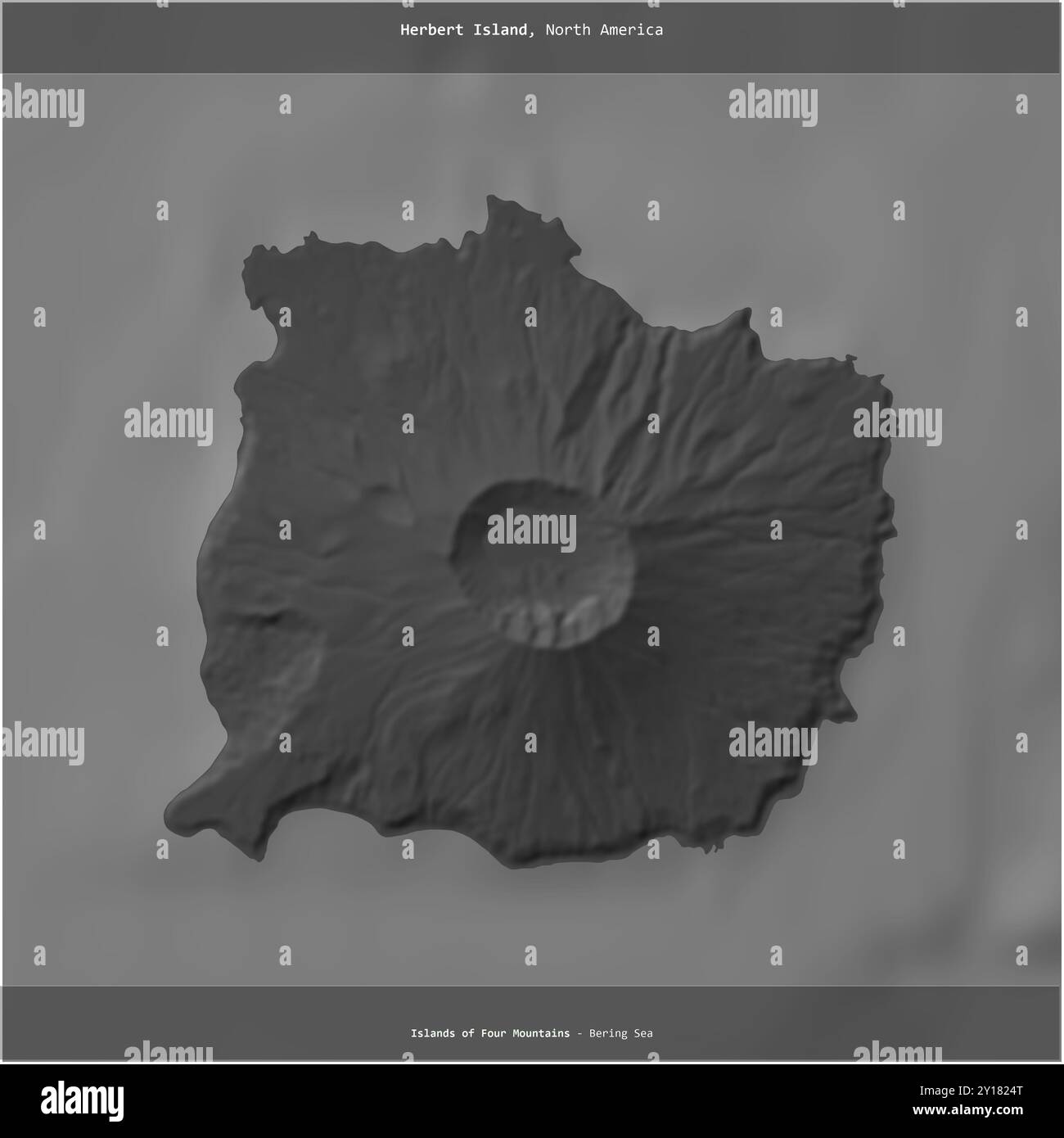 Herbert Island nel Mare di Bering, appartenente agli Stati Uniti, ritagliata in piazza su una mappa di elevazione a due livelli Foto Stock