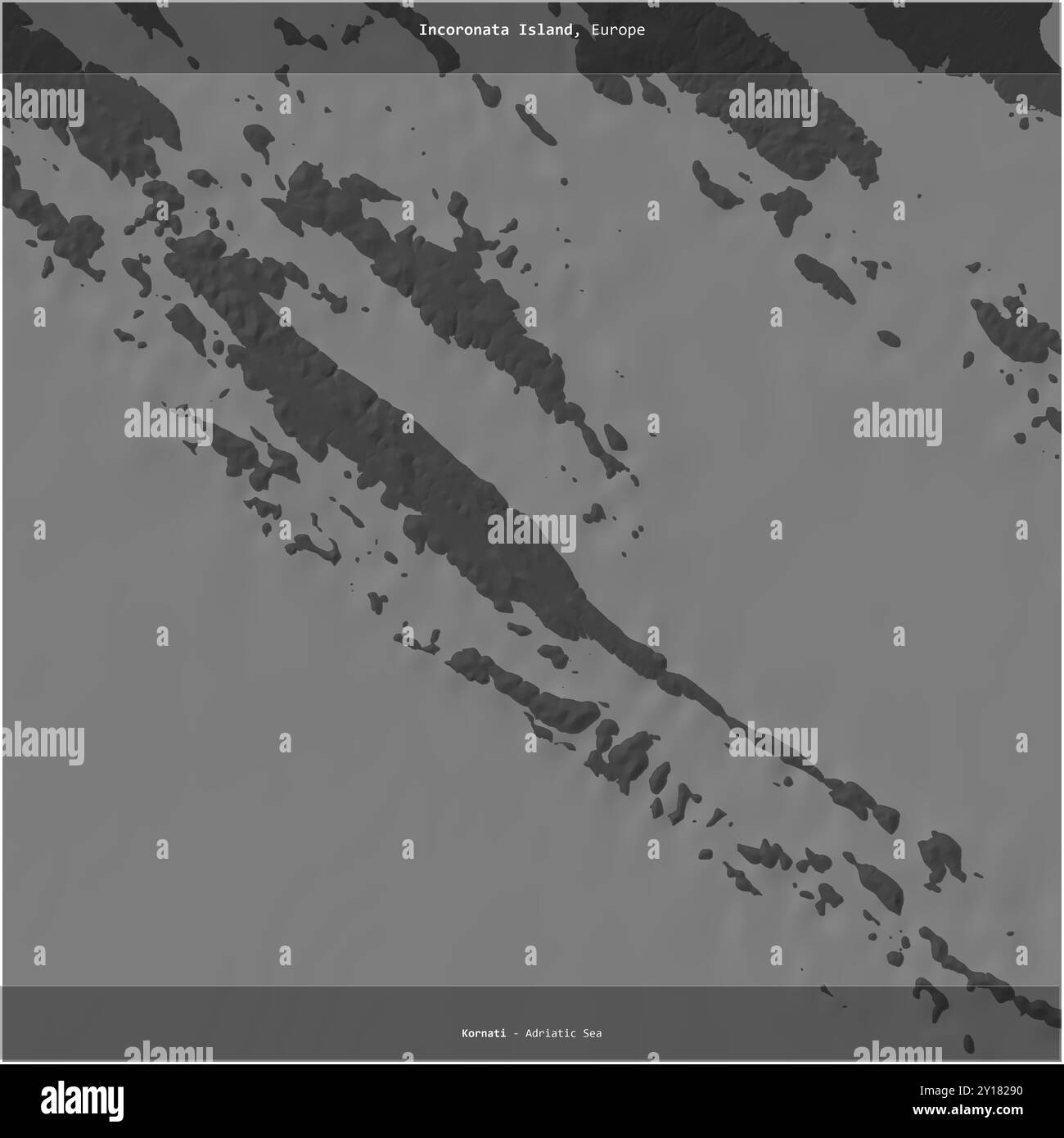 Isola Incoronata nel Mare Adriatico, appartenente alla Croazia, ritagliata in piazza su una mappa a due livelli Foto Stock