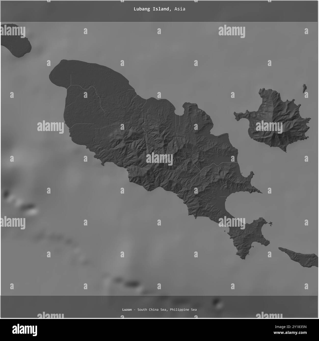 L'isola di Lubang nel Mar delle Filippine, appartenente alle Filippine, è stata ritagliata su una mappa a due livelli Foto Stock