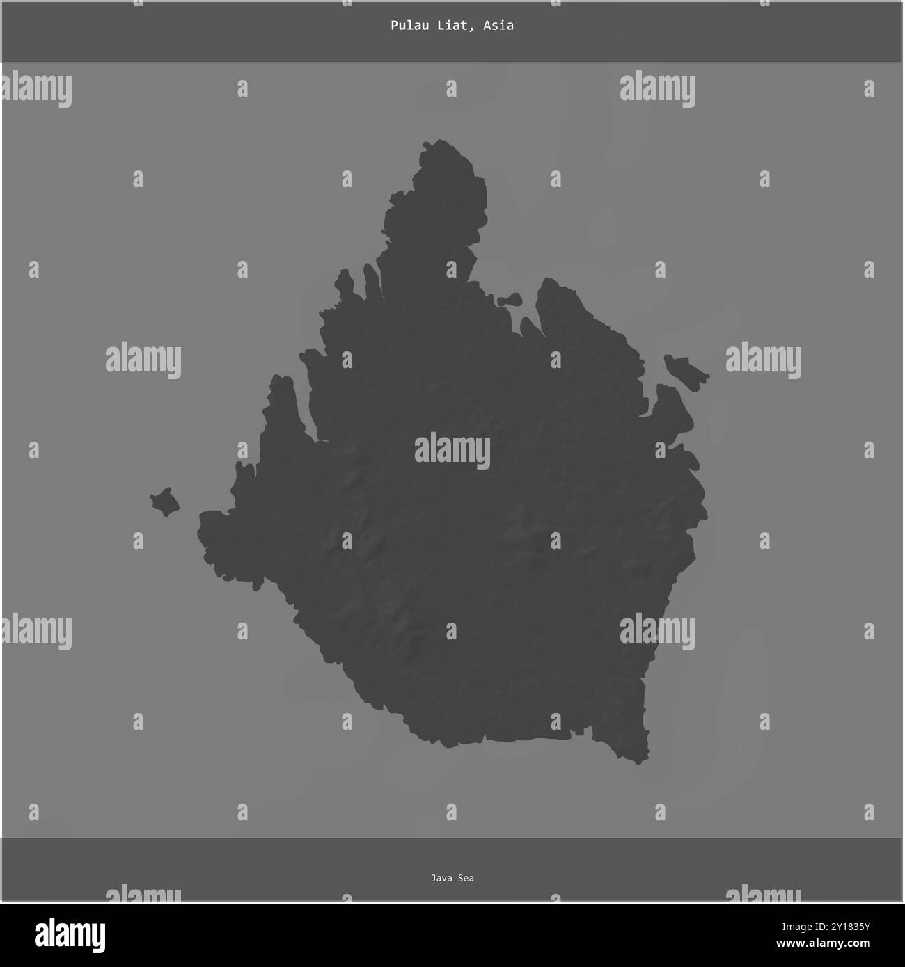 Pulau Liat nel Mar di Giava, appartenente all'Indonesia, ritagliato in quadrato su una mappa di elevazione a due livelli Foto Stock