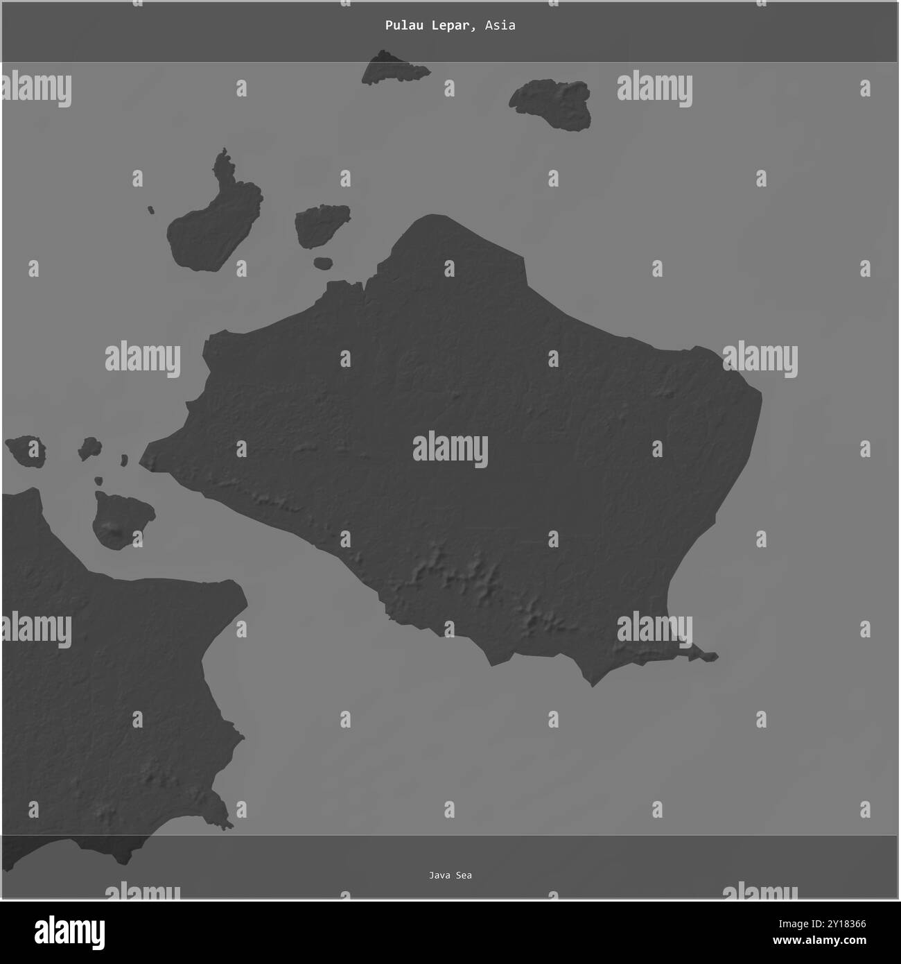 Pulau Lepar nel Mar di Giava, appartenente all'Indonesia, si ritagliò in quadrato su una mappa di elevazione a due livelli Foto Stock