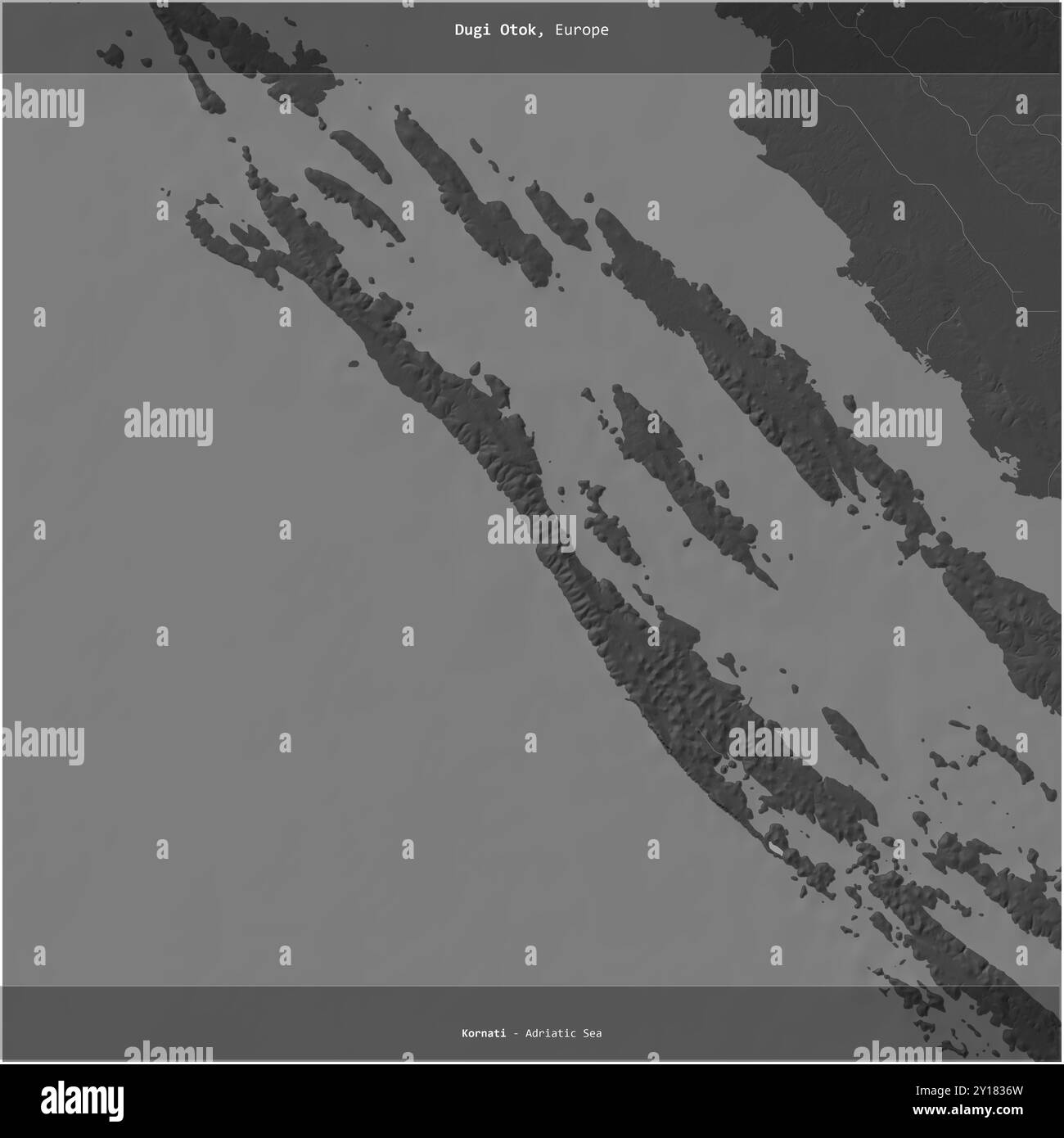 Dugi Otok nel Mare Adriatico, appartenente alla Croazia, ritagliato in piazza su una mappa a due livelli Foto Stock