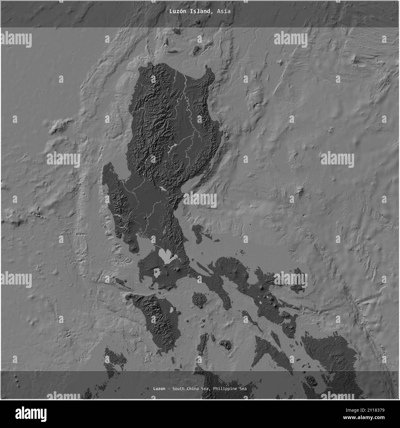 L'isola di Luzon nel Mar delle Filippine, appartenente alle Filippine, è stata ritagliata su una mappa a due livelli Foto Stock