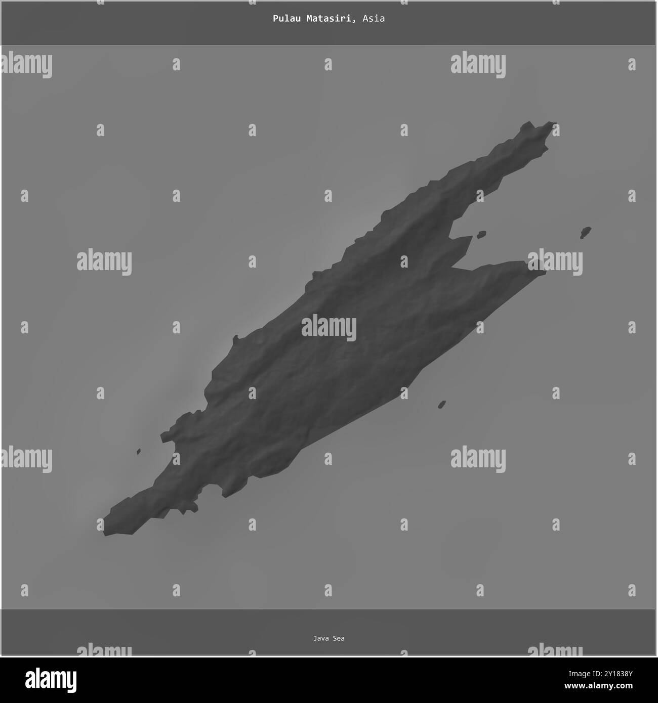 Pulau Matasiri nel Mar di Giava, appartenente all'Indonesia, si ritagliò in quadrato su una mappa di elevazione a due livelli Foto Stock