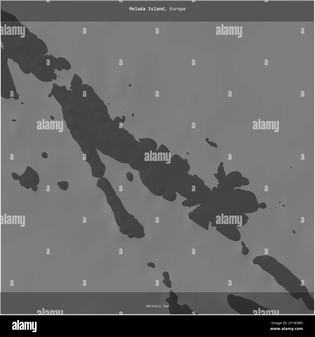 Isola di Melada nel Mare Adriatico, appartenente alla Croazia, ritagliata in piazza su una mappa a due livelli Foto Stock