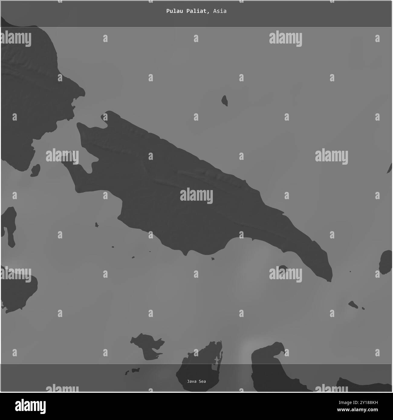 Pulau Paliat nel Mar di Giava, appartenente all'Indonesia, ritagliato in quadrato su una mappa di elevazione a due livelli Foto Stock
