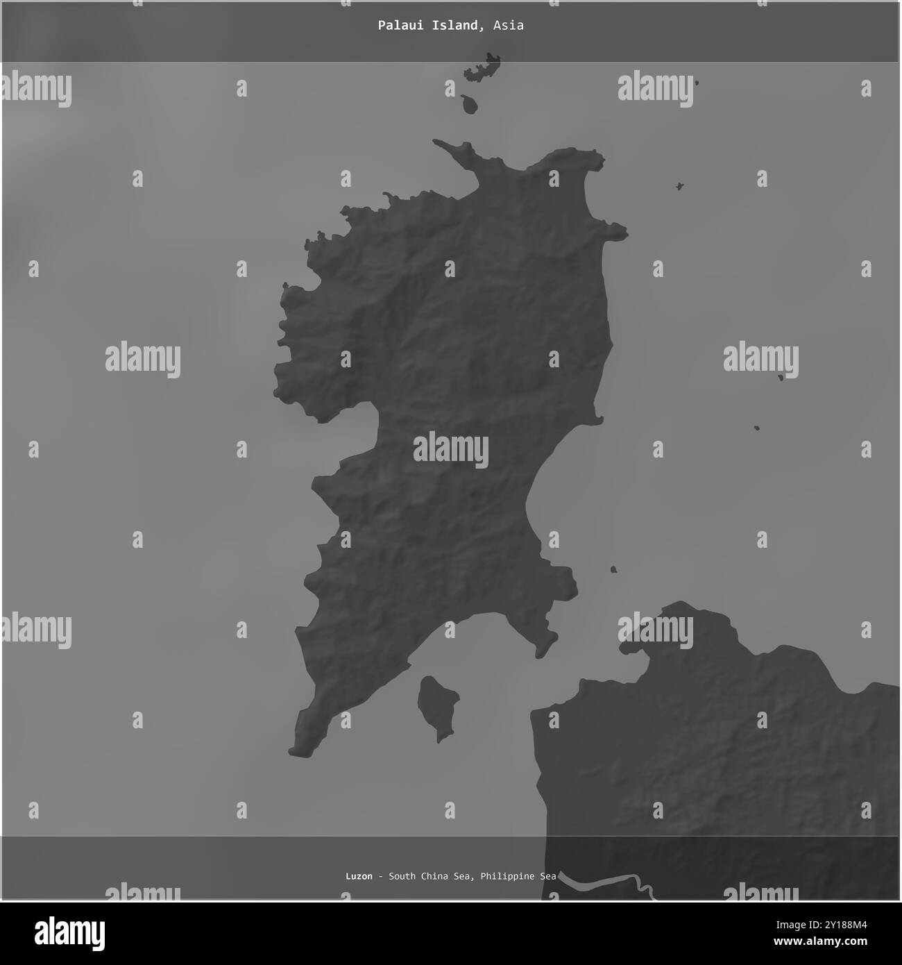 L'isola Palaui nel Mar delle Filippine, appartenente alle Filippine, è stata ritagliata su una mappa a due livelli Foto Stock