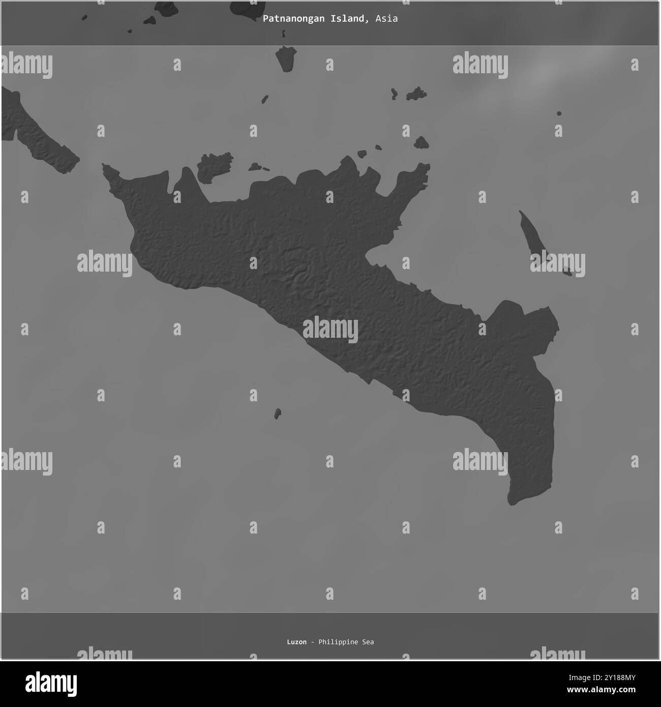 L'isola di Patnanongan nel Mar delle Filippine, appartenente alle Filippine, si ritagliò in piazza su una mappa di elevazione a due livelli Foto Stock
