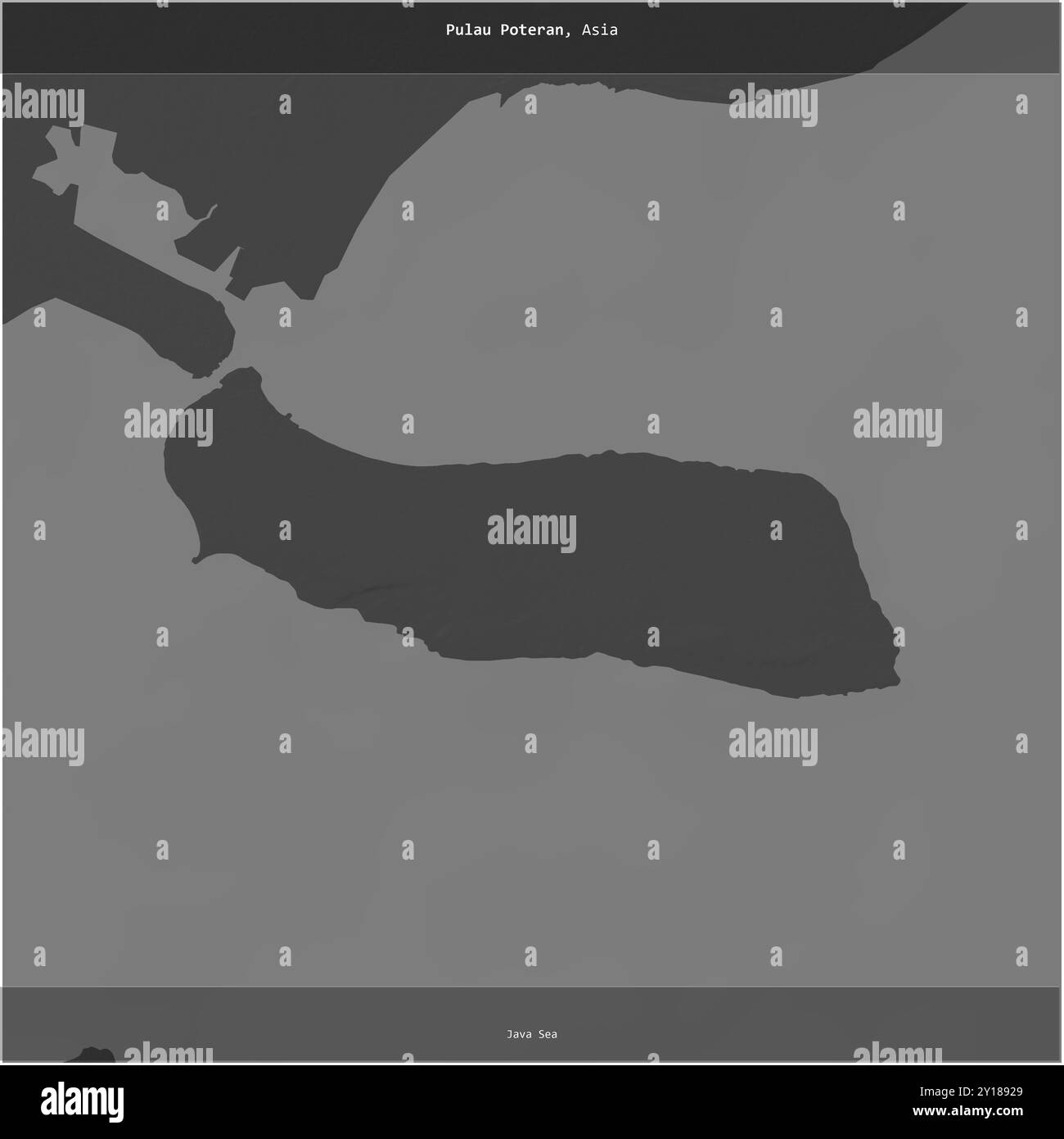 Pulau Poteran nel Mar di Giava, appartenente all'Indonesia, ritagliato in quadrato su una mappa di elevazione a due livelli Foto Stock