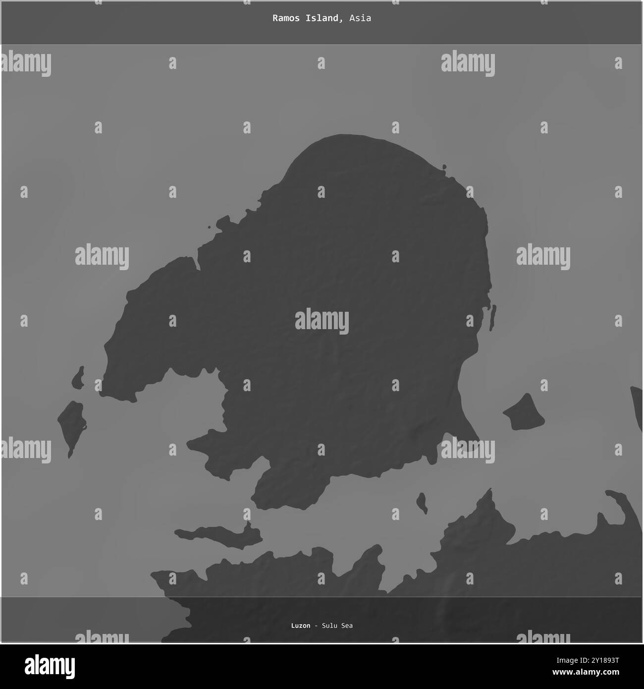 L'isola di Ramos nel Mare di Sulu, appartenente alle Filippine, si è ritagliata in piazza su una mappa di elevazione a due livelli Foto Stock