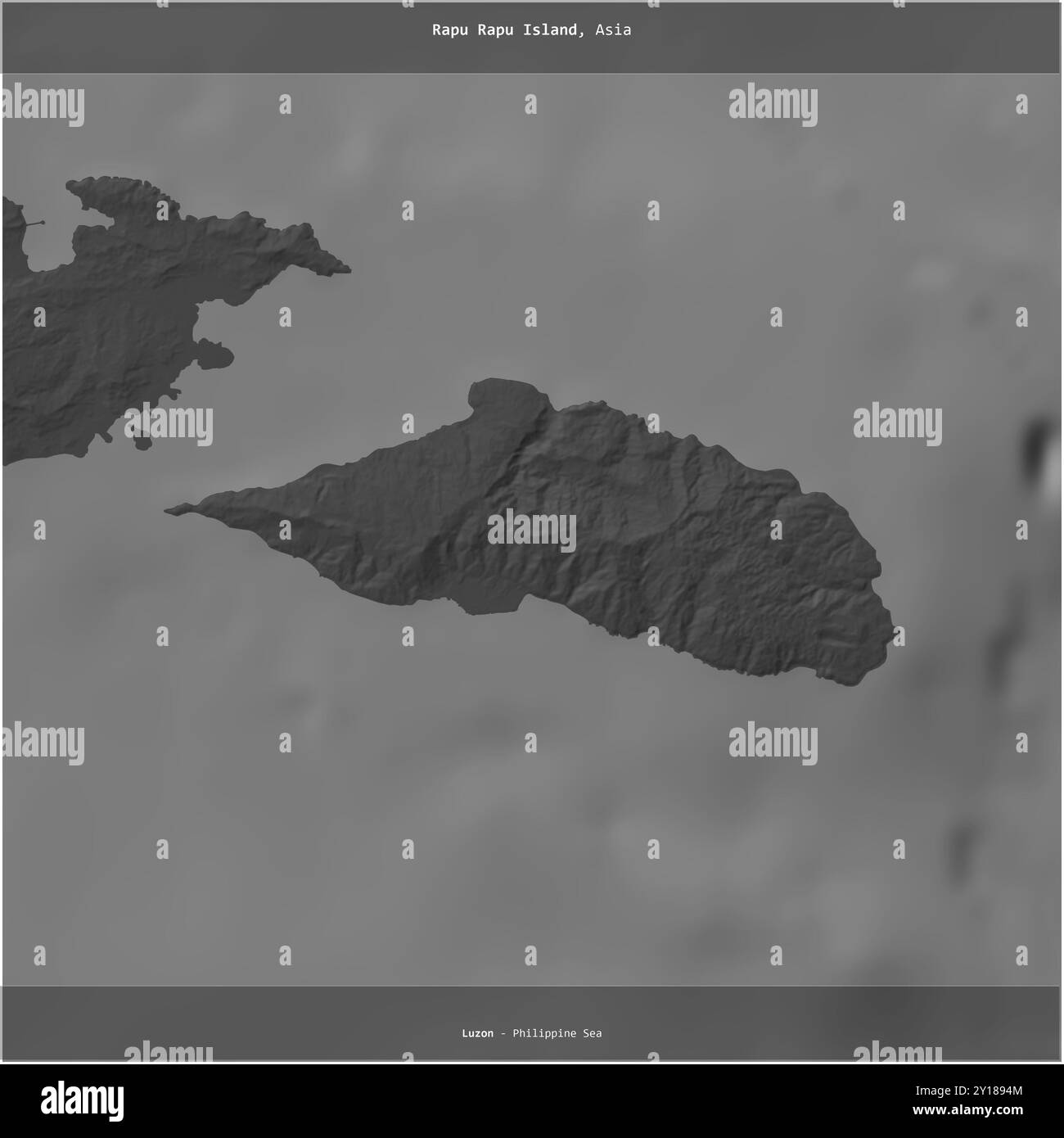 Rapu Rapu Island nel Mar delle Filippine, appartenente alle Filippine, ritagliata in piazza su una mappa di elevazione a due livelli Foto Stock