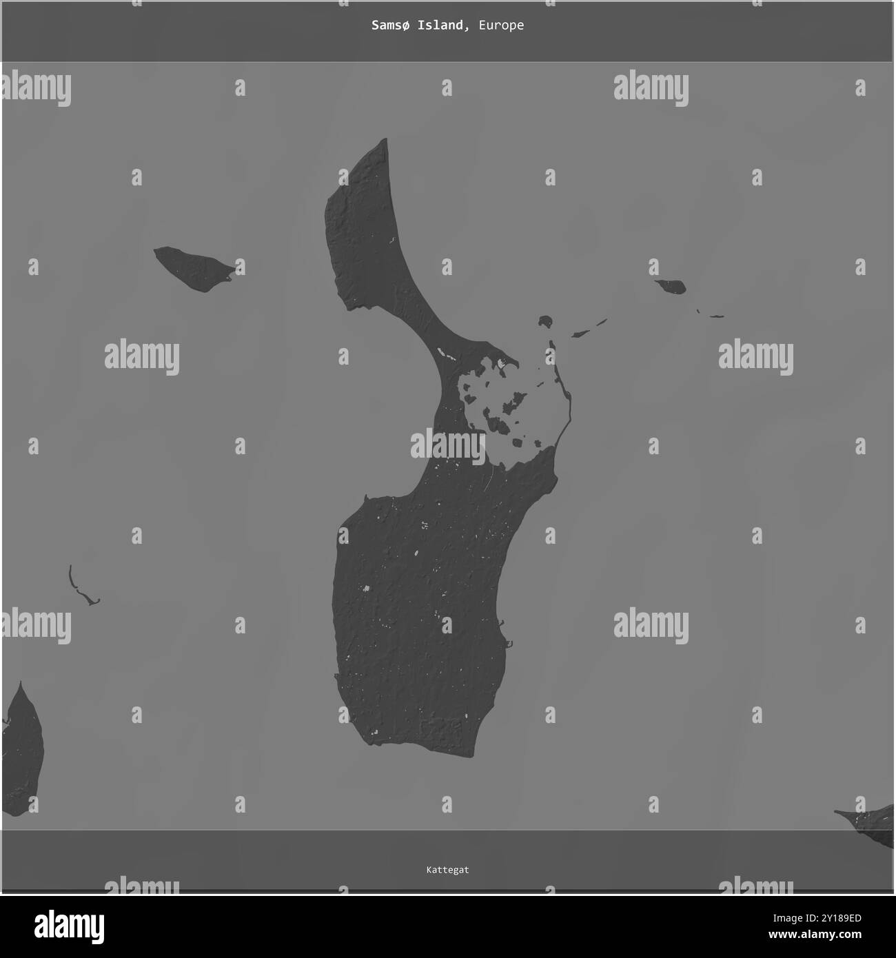 L'isola di Sams nel Kattegat, appartenente alla Danimarca, si è ritagliata in piazza su una mappa a due livelli Foto Stock