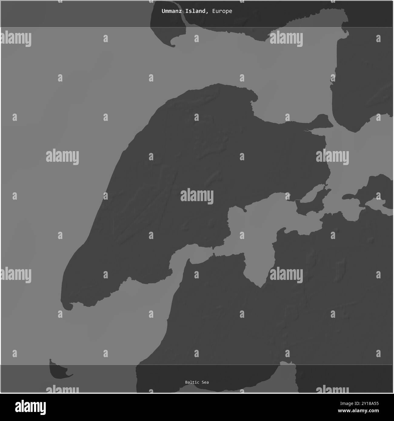 L'isola Ummanz nel Mar Baltico, appartenente alla Germania, si è ritagliata in piazza su una mappa a due livelli Foto Stock