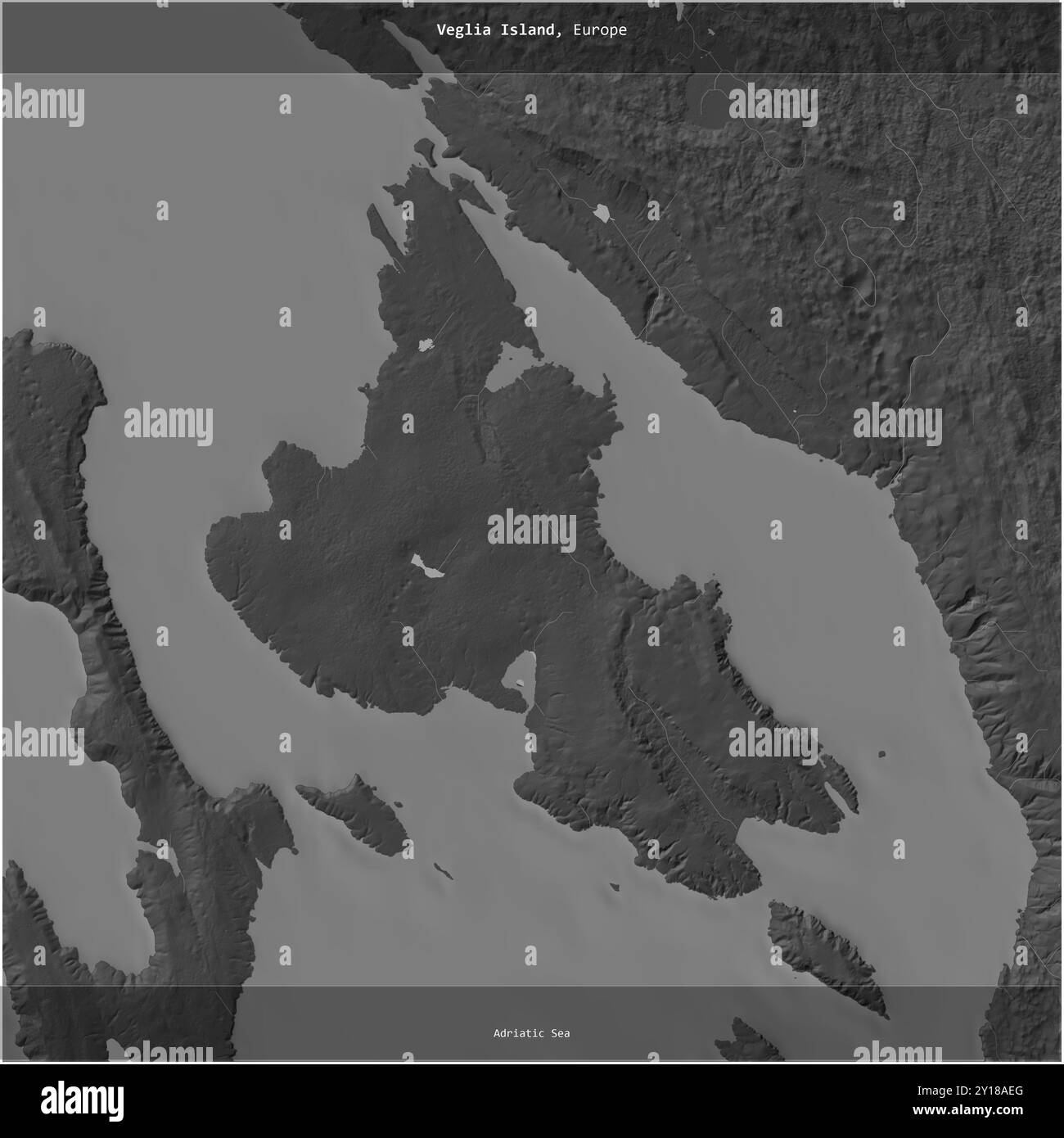 Isola di Veglia nel Mare Adriatico, appartenente alla Croazia, ritagliata in piazza su una mappa a due livelli Foto Stock