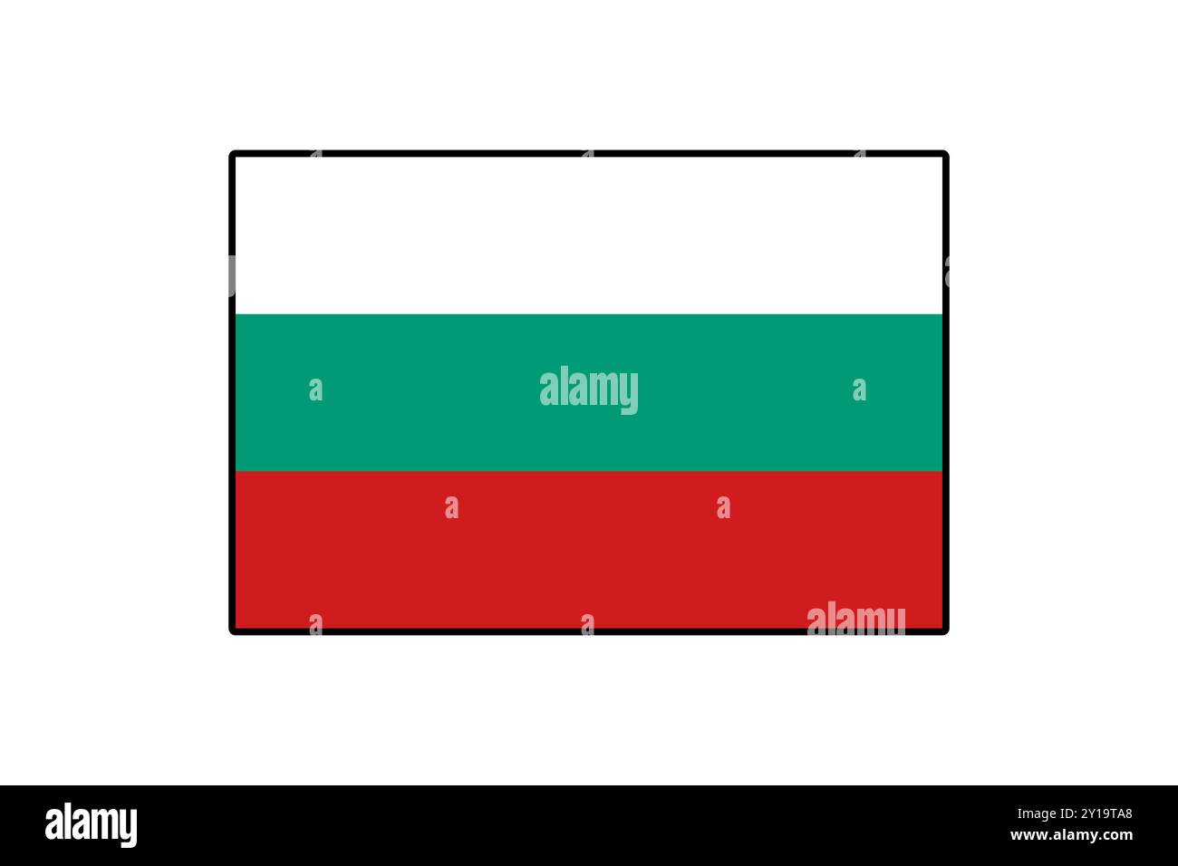 La bandiera presenta tre strisce orizzontali di colore bianco, verde e rosso, che rappresentano l'identità e il patrimonio nazionale della Bulgaria. Simboleggia l'unità e il significato storico del paese. Illustrazione Vettoriale